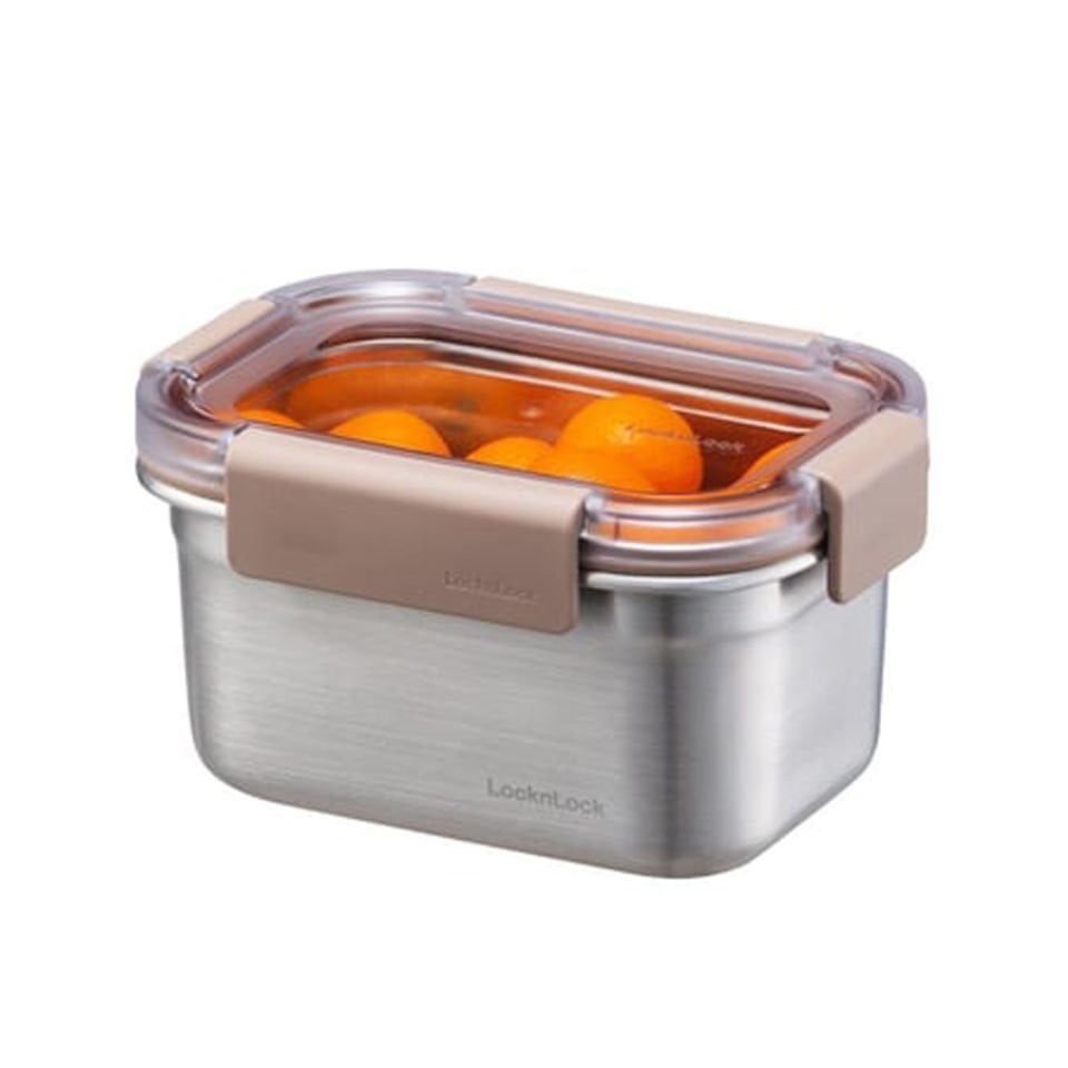 LocknLock Paslanmaz Çelik Fırın & Saklama Kabı Dörtgen Kilitli 520 ml - Kahverengi