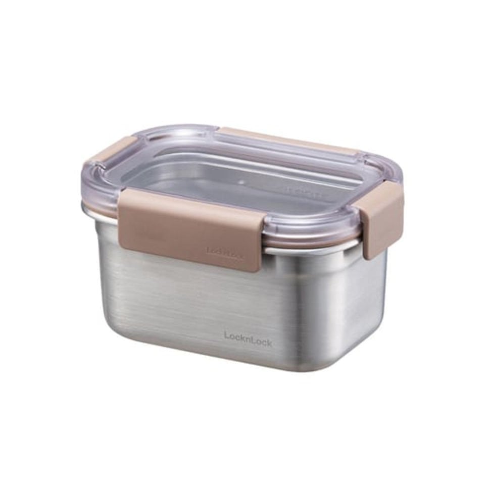LocknLock Paslanmaz Çelik Fırın & Saklama Kabı Dörtgen Kilitli 520 ml - Kahverengi