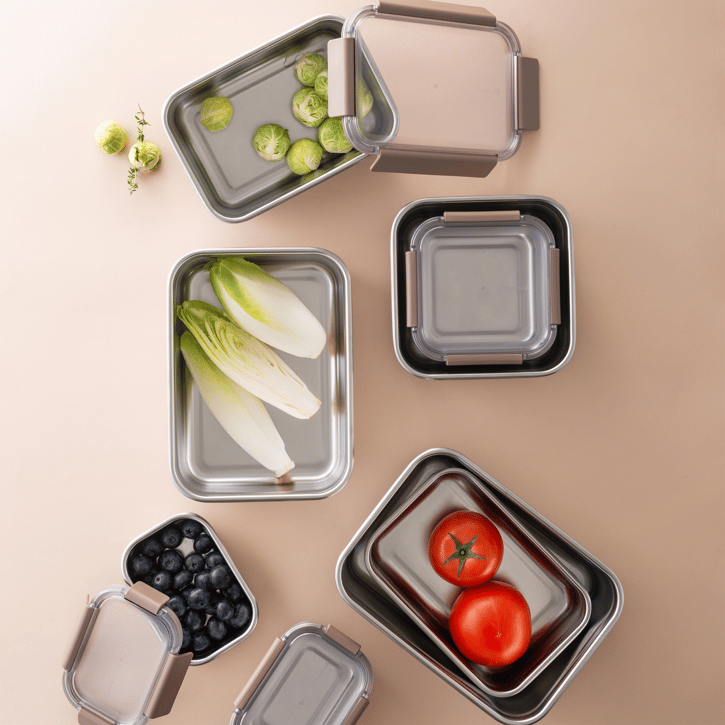 LocknLock Paslanmaz Çelik Fırın & Saklama Kabı Dörtgen Kilitli 520 ml - Kahverengi