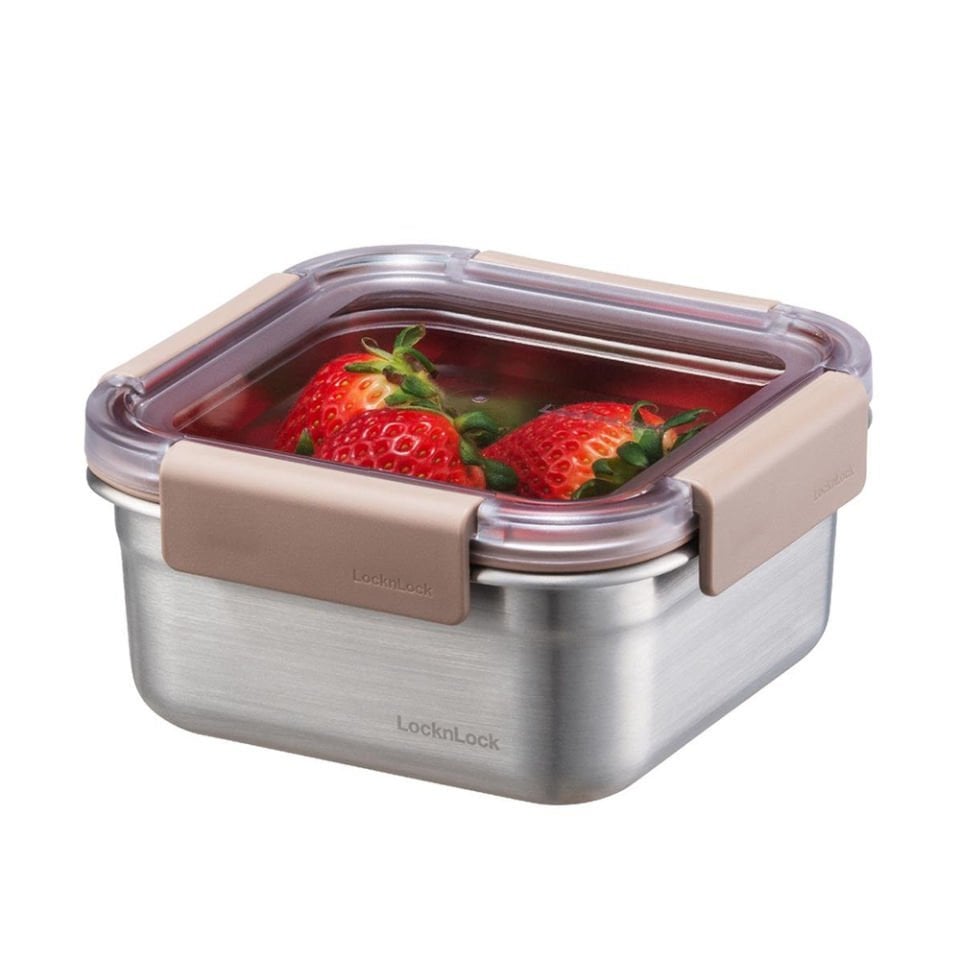 LocknLock Paslanmaz Çelik Fırın & Saklama Kabı Kare Kilitli 700 ml - Kahverengi