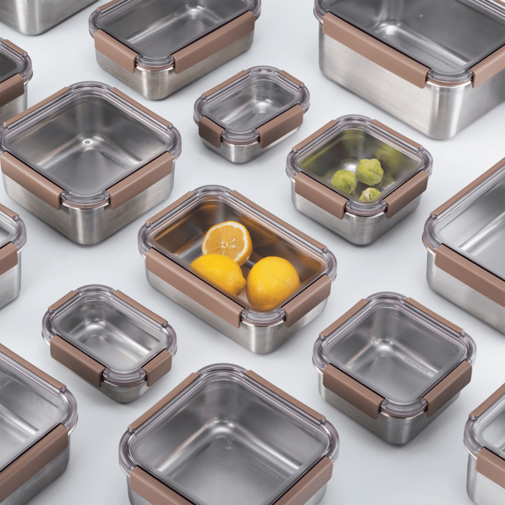 LocknLock Paslanmaz Çelik Fırın & Saklama Kabı Kare Kilitli 700 ml - Kahverengi