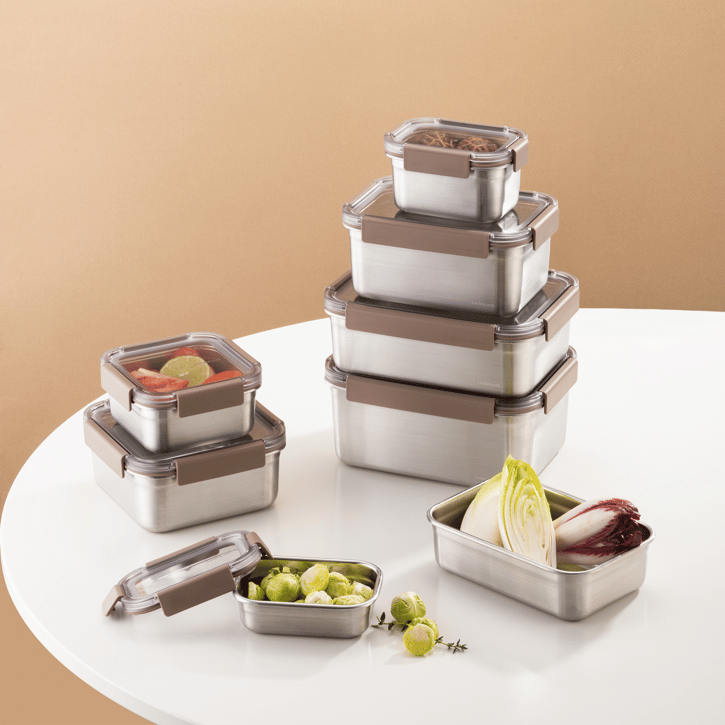 LocknLock Paslanmaz Çelik Fırın & Saklama Kabı Dörtgen Kilitli 1 Lt - Kahverengi