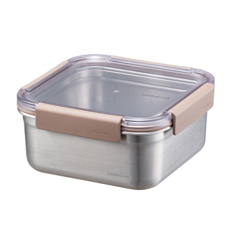LocknLock Paslanmaz Çelik Fırın & Saklama Kabı Kare Kilitli 1.3 Lt ml - Kahverengi