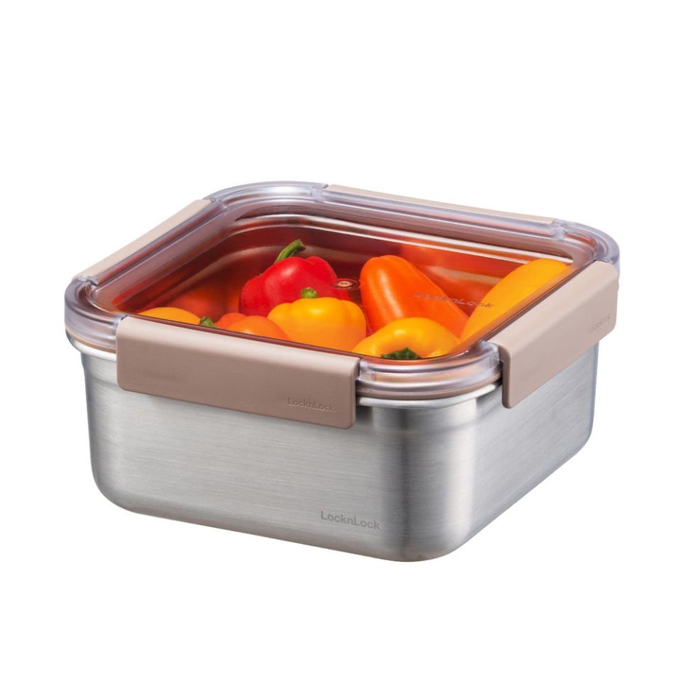 LocknLock Paslanmaz Çelik Fırın & Saklama Kabı Kare Kilitli 1.3 Lt ml - Kahverengi