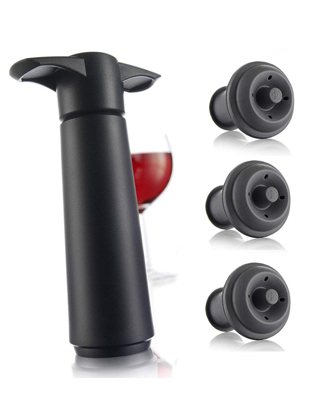 Vacu Vin Şarap Vakum Seti / Siyah (1 pompa + 3 tıpa)